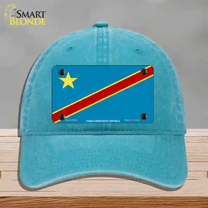 Congo Democratic Republic Flag Novelty License Plate Hat Unconstructed Cotton / Lake Blue