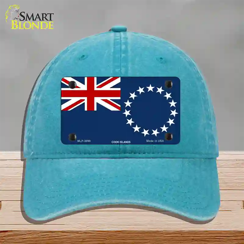 Cook Island Flag Novelty License Plate Hat Unconstructed Cotton / Lake Blue