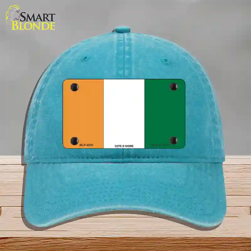 Cote D Ivoire Flag Novelty License Plate Hat Unconstructed Cotton / Lake Blue