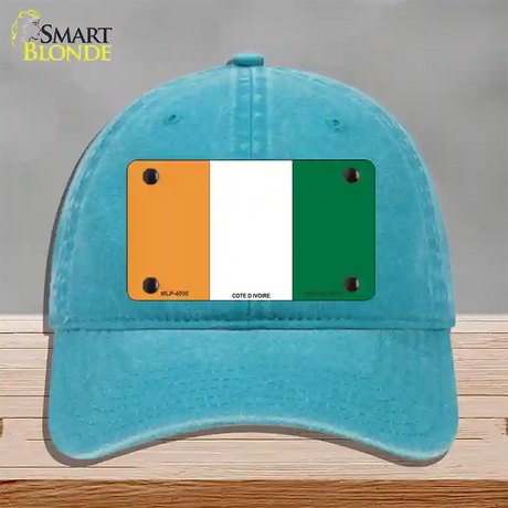 Cote D Ivoire Flag Novelty License Plate Hat Unconstructed Cotton / Lake Blue