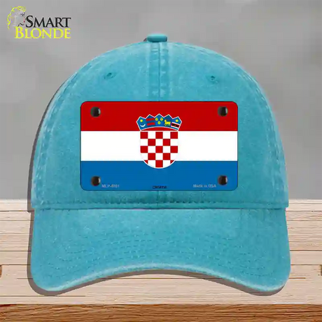 Croatia Flag Novelty License Plate Hat Unconstructed Cotton / Lake Blue