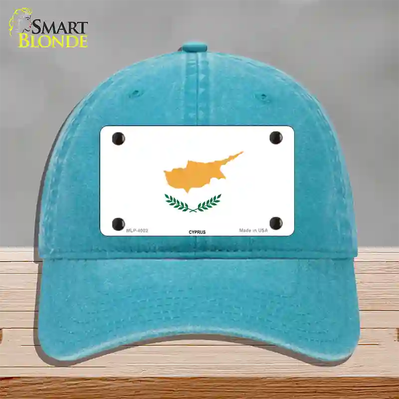 Cyprus Flag Novelty License Plate Hat Unconstructed Cotton / Lake Blue