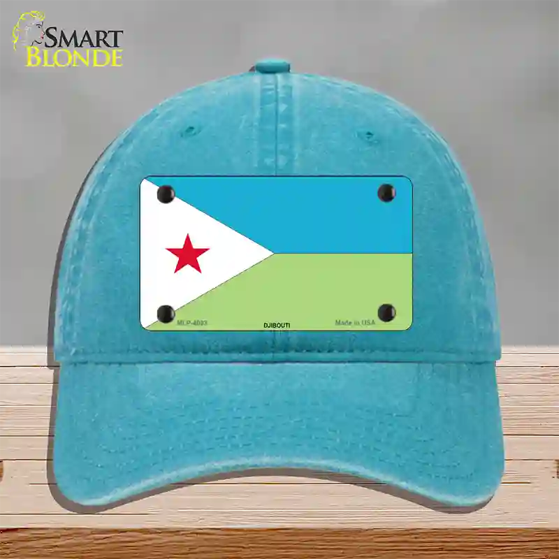 Djibouti Flag Novelty License Plate Hat Unconstructed Cotton / Lake Blue