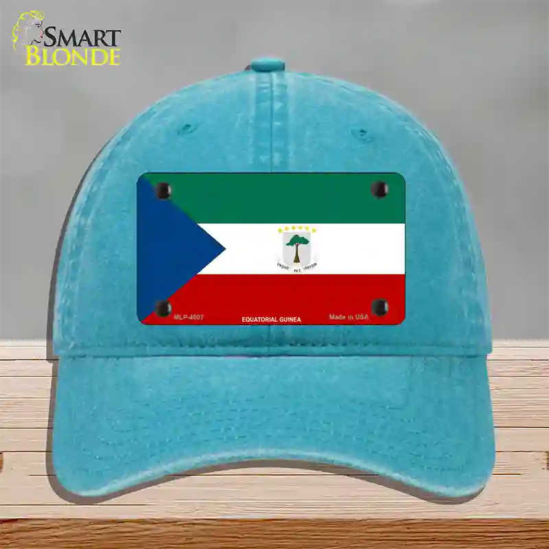 Equatorial Guinea Flag Novelty License Plate Hat Unconstructed Cotton / Lake Blue