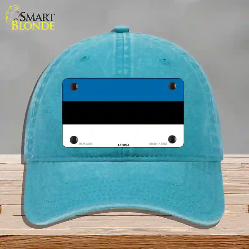 Estonia Flag Novelty License Plate Hat Unconstructed Cotton / Lake Blue