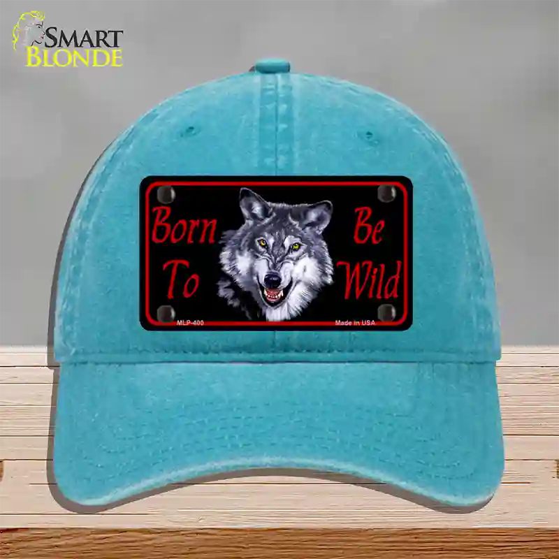 Born To Be Wild Novelty License Plate Hat Unconstructed Cotton / Lake Blue