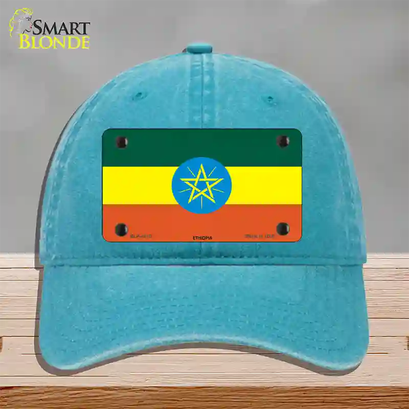 Ethiopia Flag Novelty License Plate Hat Unconstructed Cotton / Lake Blue