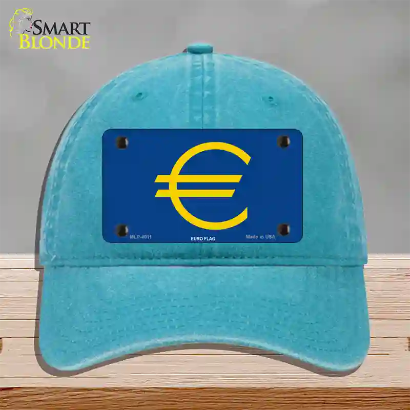 Euro Flag Novelty License Plate Hat Unconstructed Cotton / Lake Blue