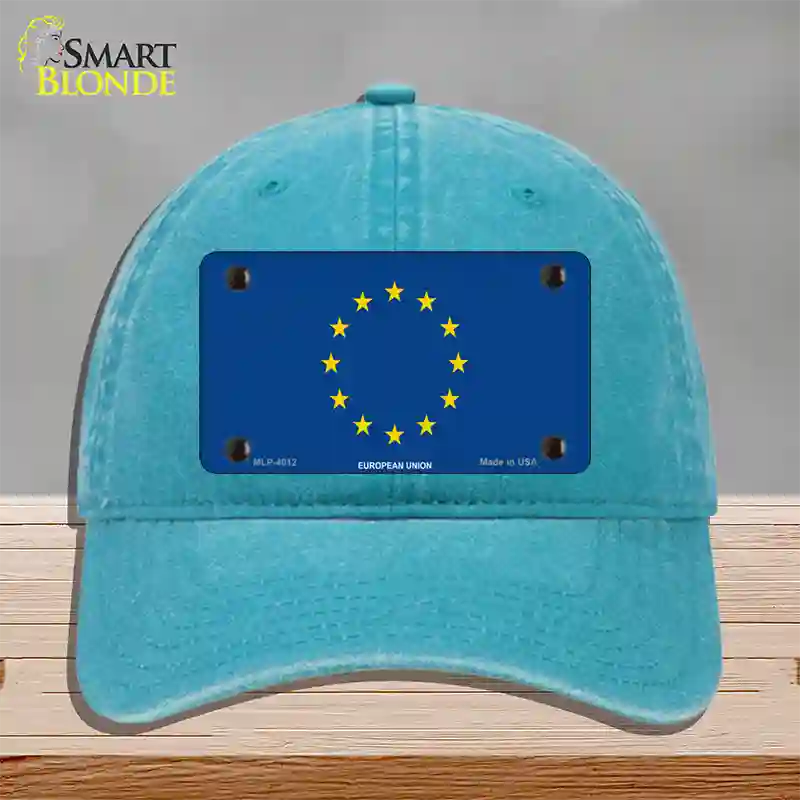 European Union Flag Novelty License Plate Hat Unconstructed Cotton / Lake Blue