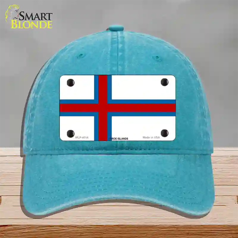 Faroe Islands Flag Novelty License Plate Hat Unconstructed Cotton / Lake Blue