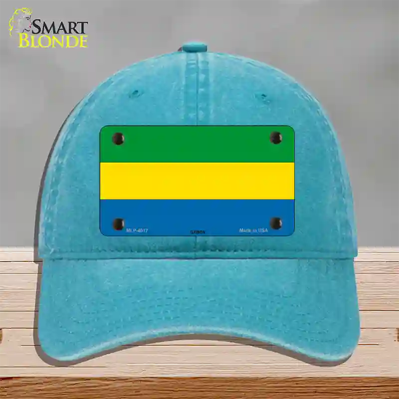 Gabon Flag Novelty License Plate Hat Unconstructed Cotton / Lake Blue