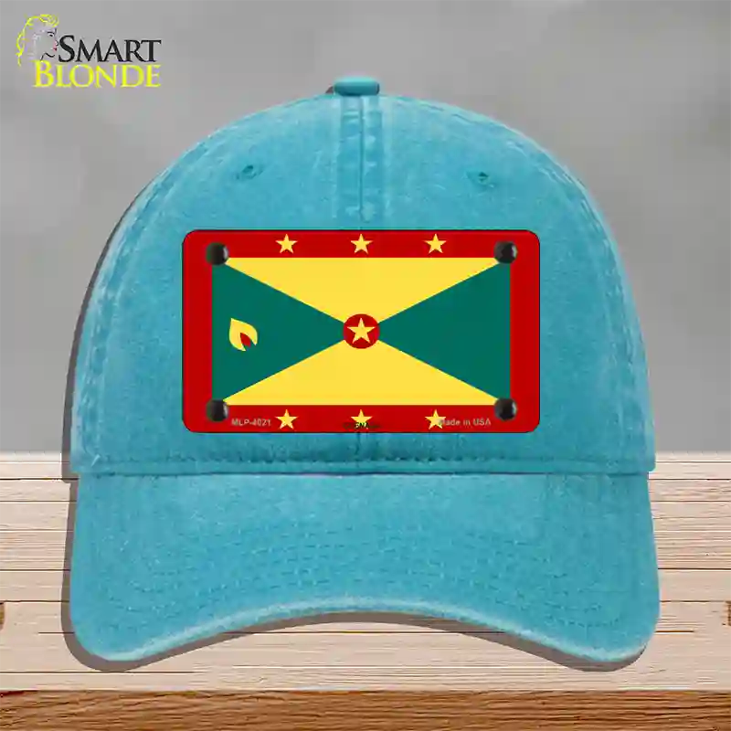 Grenada Flag Novelty License Plate Hat Unconstructed Cotton / Lake Blue