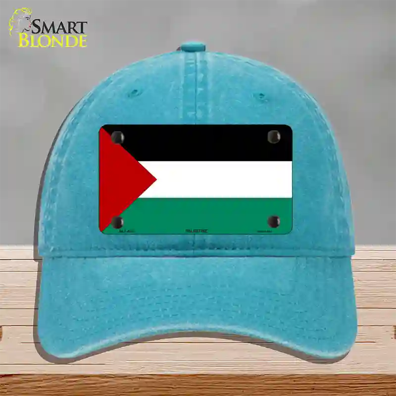 Palestine Country Flag Novelty License Plate Hat Unconstructed Cotton / Lake Blue