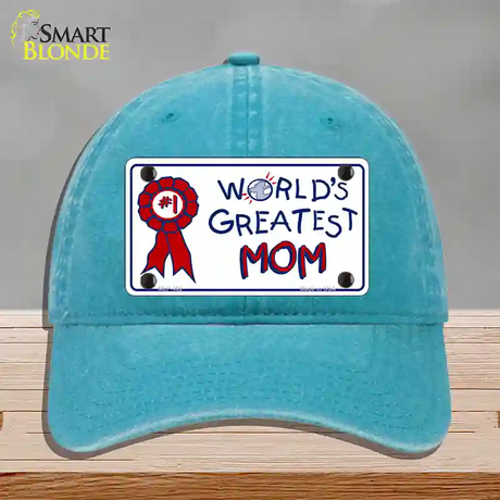 Worlds Greatest Mom Novelty License Plate Hat Unconstructed Cotton / Lake Blue