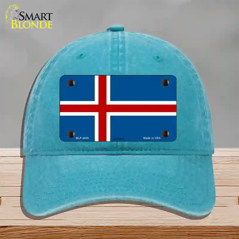 Iceland Flag Novelty License Plate Hat Unconstructed Cotton / Lake Blue