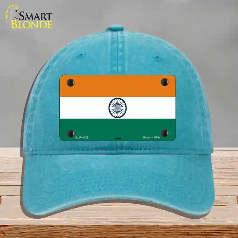 India Flag Novelty License Plate Hat Unconstructed Cotton / Lake Blue