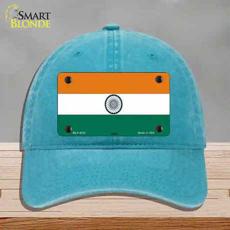 India Flag Novelty License Plate Hat Unconstructed Cotton / Lake Blue