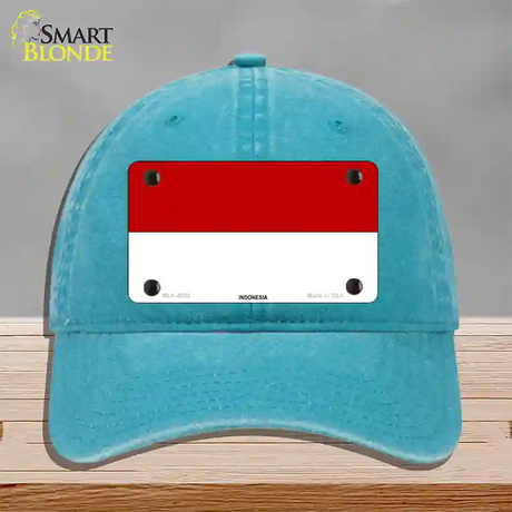 Indonesia Flag Novelty License Plate Hat Unconstructed Cotton / Lake Blue