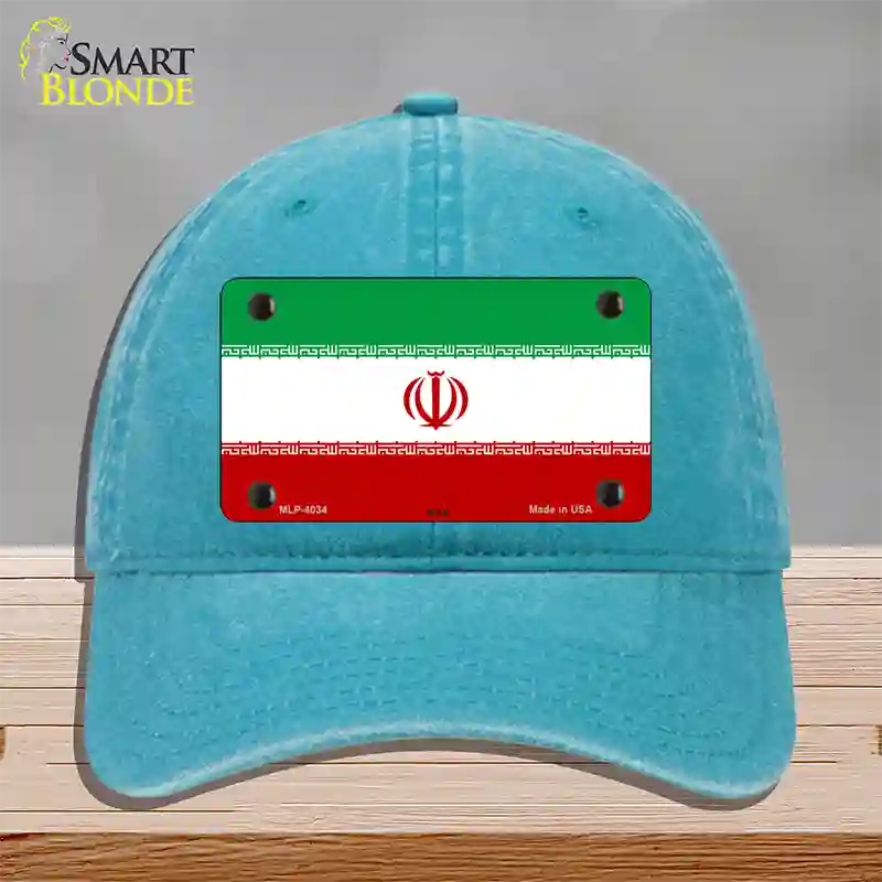 Iran Flag Novelty License Plate Hat Unconstructed Cotton / Lake Blue