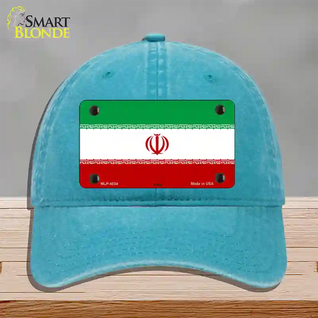 Iran Flag Novelty License Plate Hat Unconstructed Cotton / Lake Blue