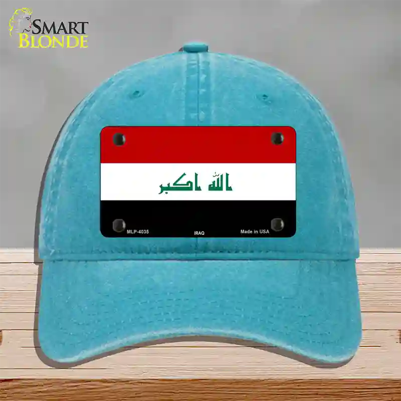 Iraq Flag Novelty License Plate Hat Unconstructed Cotton / Lake Blue