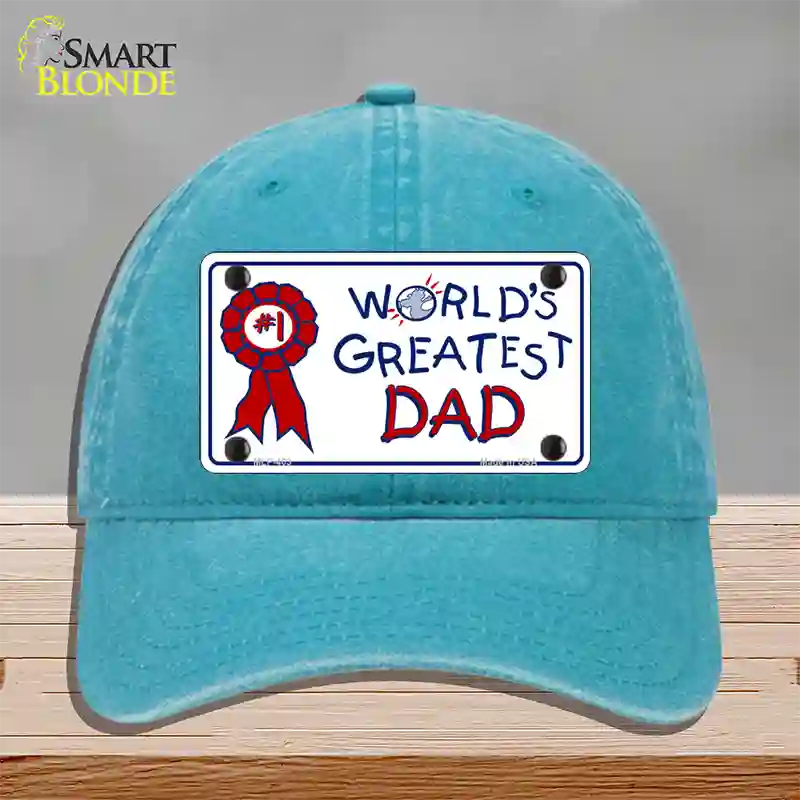 Worlds Greatest Dad Novelty License Plate Hat Unconstructed Cotton / Lake Blue