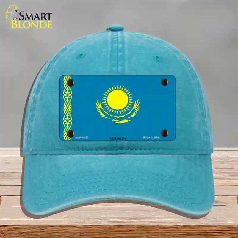 Kazakhstan Flag Novelty License Plate Hat Unconstructed Cotton / Lake Blue