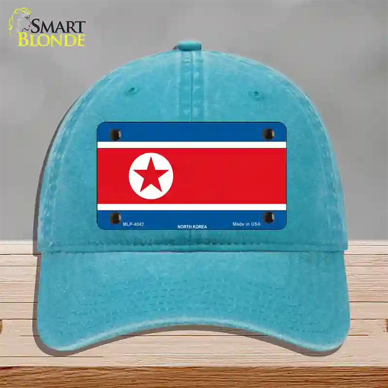 North Korea Flag Novelty License Plate Hat Unconstructed Cotton / Lake Blue