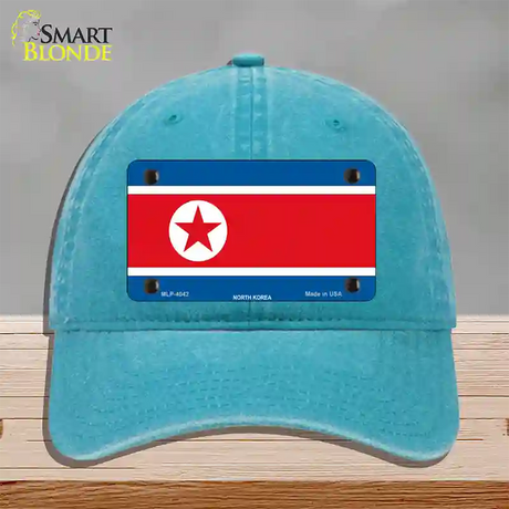 North Korea Flag Novelty License Plate Hat Unconstructed Cotton / Lake Blue