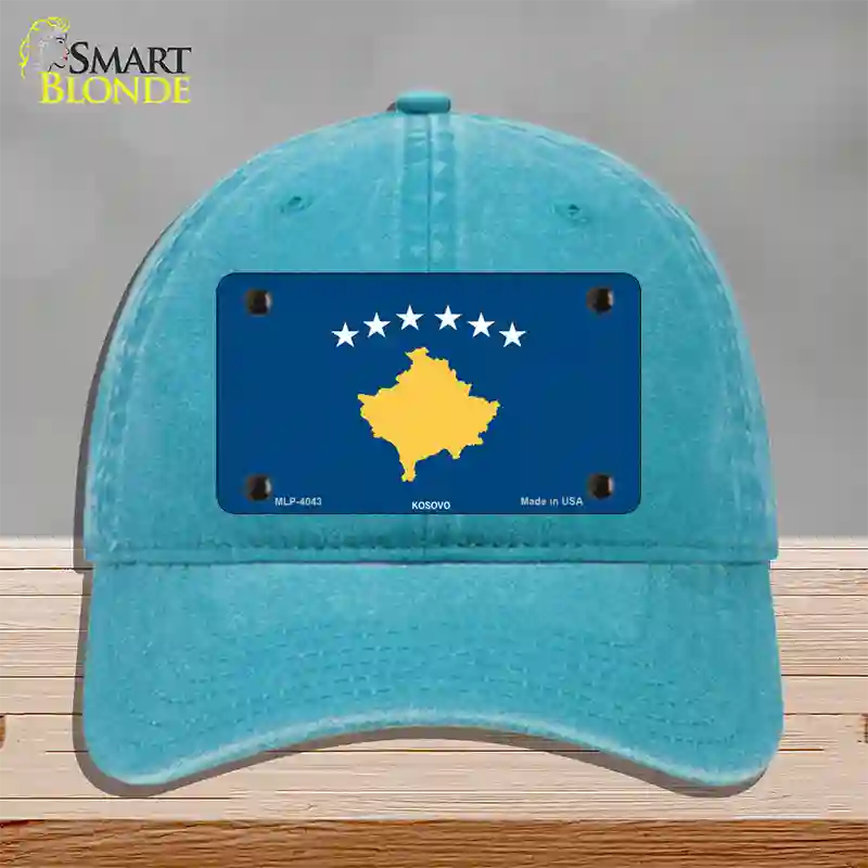 Kosovo Flag Novelty License Plate Hat Unconstructed Cotton / Lake Blue