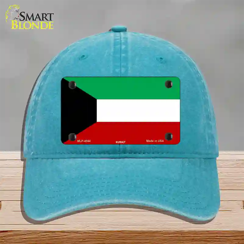 Kuwait Flag Novelty License Plate Hat Unconstructed Cotton / Lake Blue