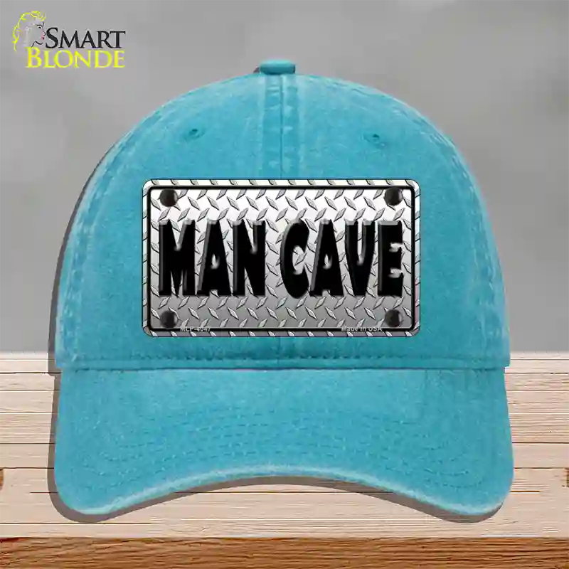 Man Cave Diamond Effect Novelty License Plate Hat Unconstructed Cotton / Lake Blue