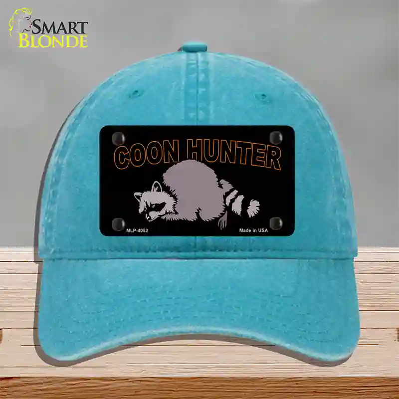 Coon Hunter Novelty License Plate Hat Unconstructed Cotton / Lake Blue