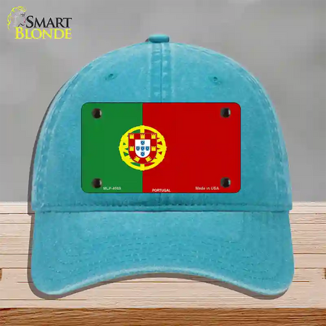 Portugal Flag Novelty License Plate Hat Unconstructed Cotton / Lake Blue