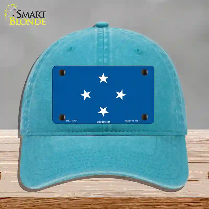 Micronesia Flag Novelty License Plate Hat Unconstructed Cotton / Lake Blue