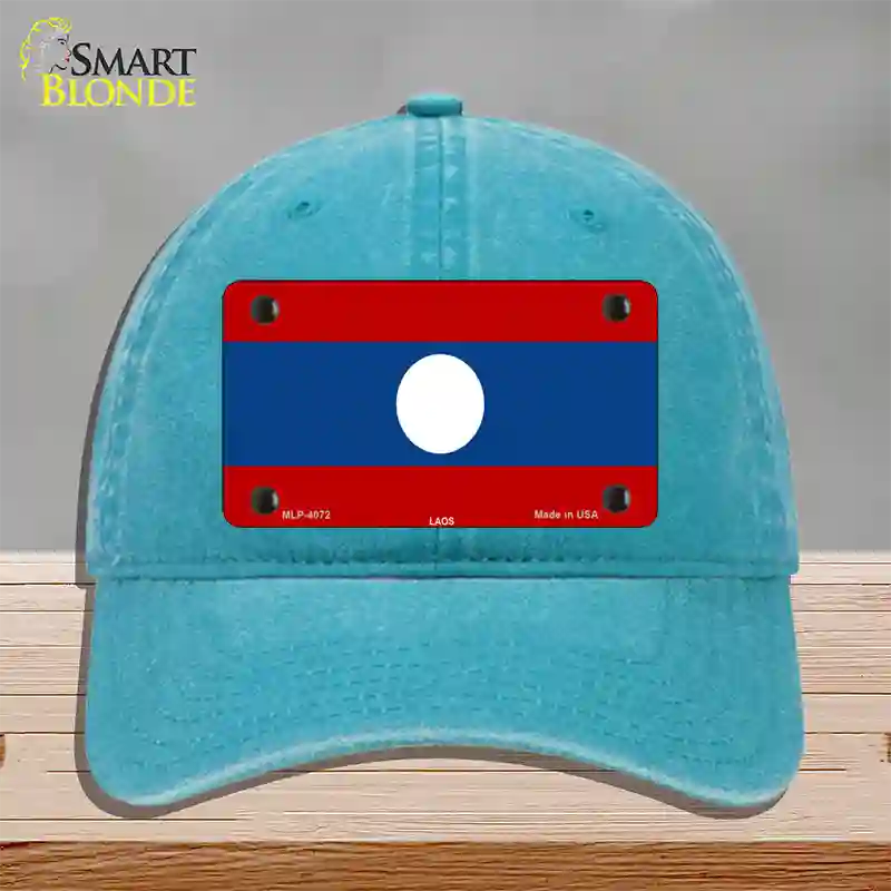 Laos Flag Novelty License Plate Hat Unconstructed Cotton / Lake Blue