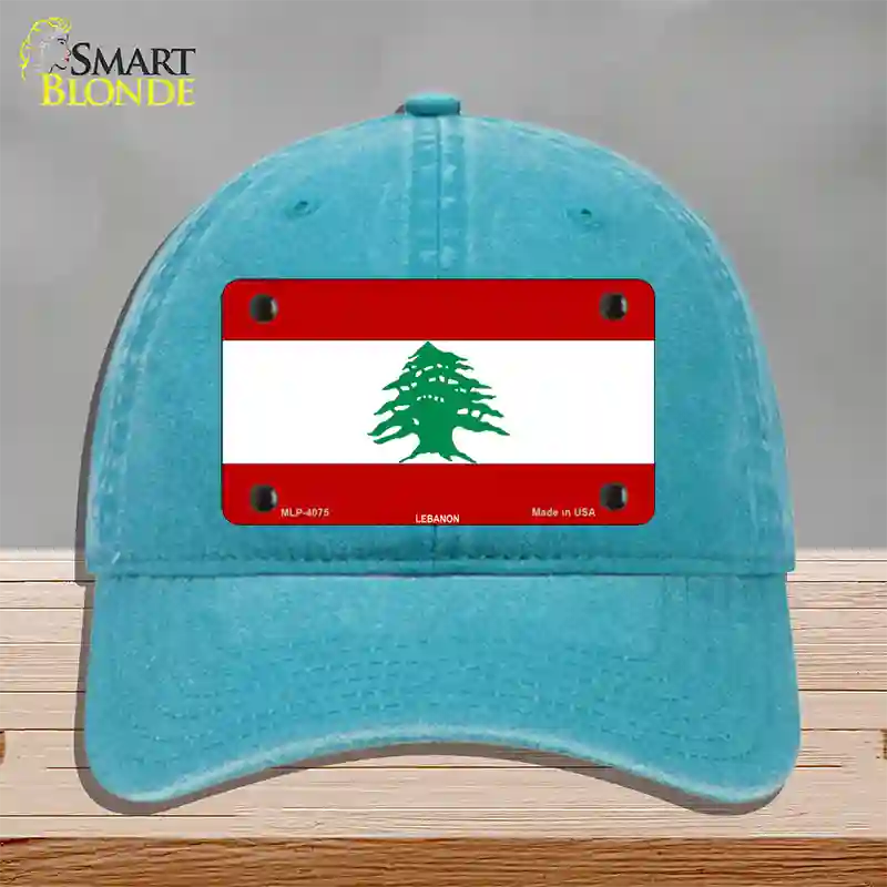 Lebanon Flag Novelty License Plate Hat Unconstructed Cotton / Lake Blue