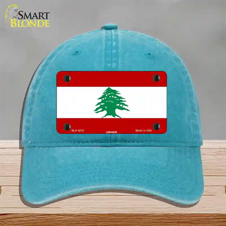 Lebanon Flag Novelty License Plate Hat Unconstructed Cotton / Lake Blue