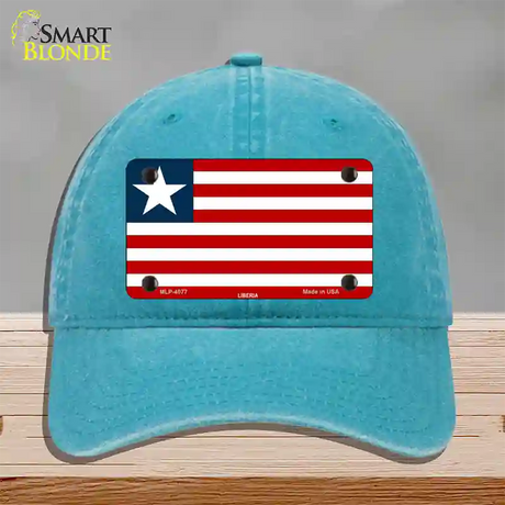 Liberia Flag Novelty License Plate Hat Unconstructed Cotton / Lake Blue