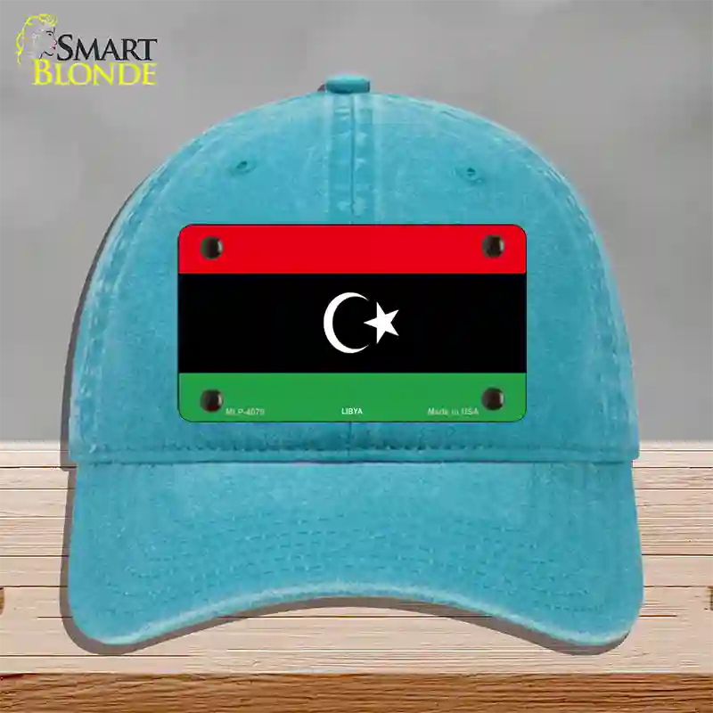 Libya Flag Novelty License Plate Hat Unconstructed Cotton / Lake Blue