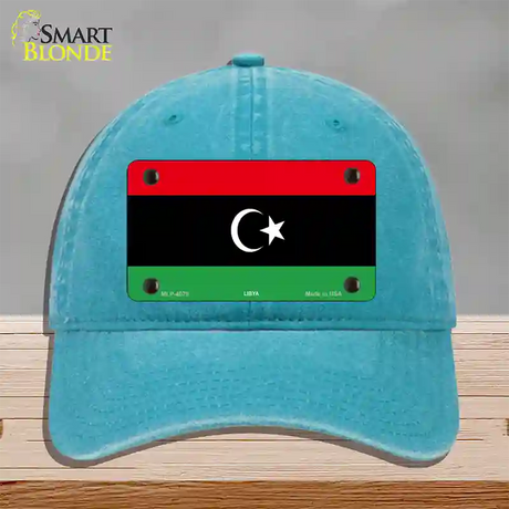 Libya Flag Novelty License Plate Hat Unconstructed Cotton / Lake Blue