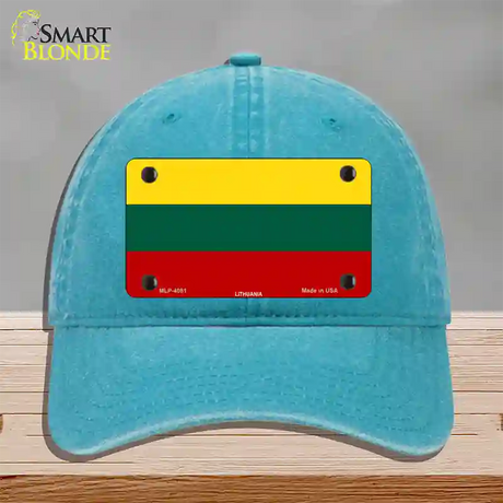 Lithuania Flag Novelty License Plate Hat Unconstructed Cotton / Lake Blue