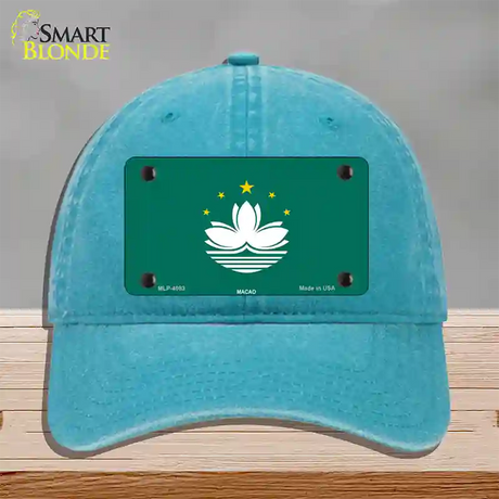 Macao Flag Novelty License Plate Hat Unconstructed Cotton / Lake Blue