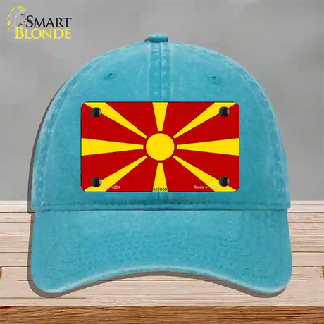 Macedonia Flag Novelty License Plate Hat Unconstructed Cotton / Lake Blue