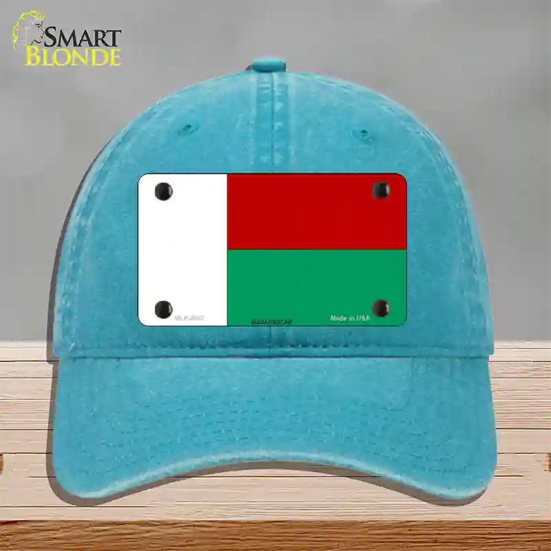 Madagascar Flag Novelty License Plate Hat Unconstructed Cotton / Lake Blue