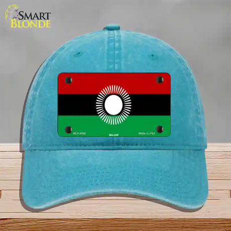 Malawi Flag Novelty License Plate Hat Unconstructed Cotton / Lake Blue