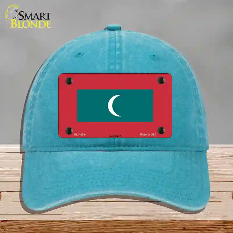 Maldives Flag Novelty License Plate Hat Unconstructed Cotton / Lake Blue