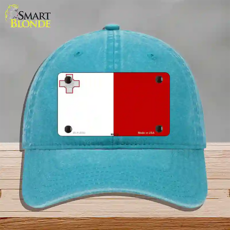 Malta Flag Novelty License Plate Hat Unconstructed Cotton / Lake Blue