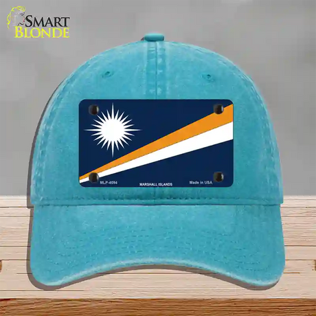 Marshall Islands Flag Novelty License Plate Hat Unconstructed Cotton / Lake Blue