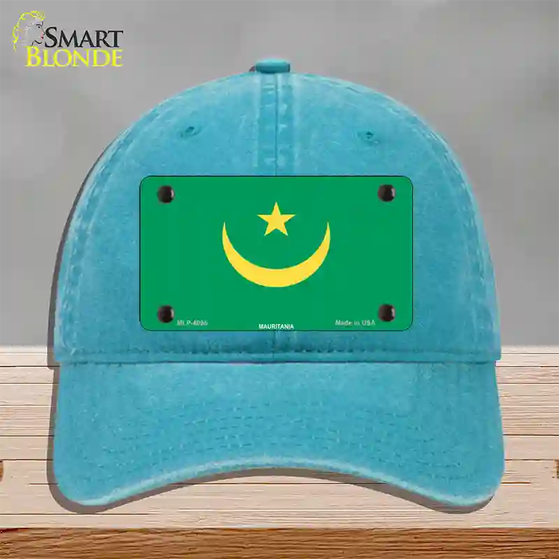 Mauritania Flag Novelty License Plate Hat Unconstructed Cotton / Lake Blue